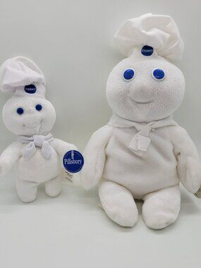 Vintage Pillsbury Doughboy Poppin Fresh Beanie Babies Plush 1990's 6" & 9” Tall